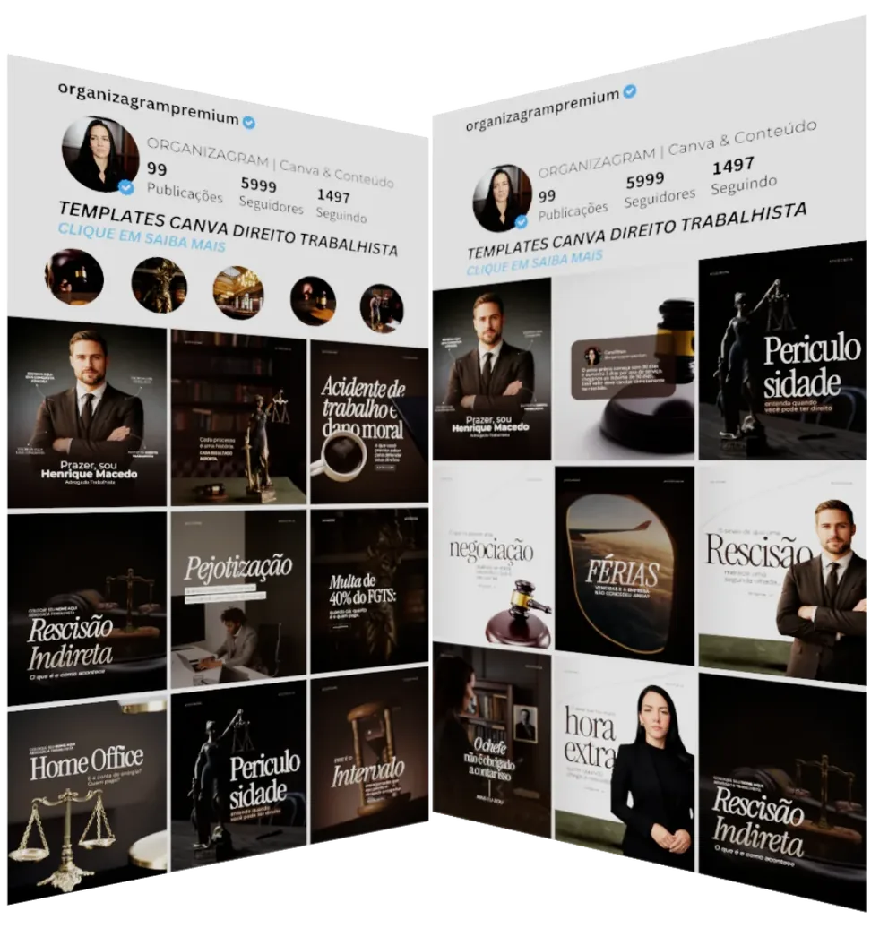 Pack Direito Trabalhista, Coleção Themis, templates Canva para Instagram